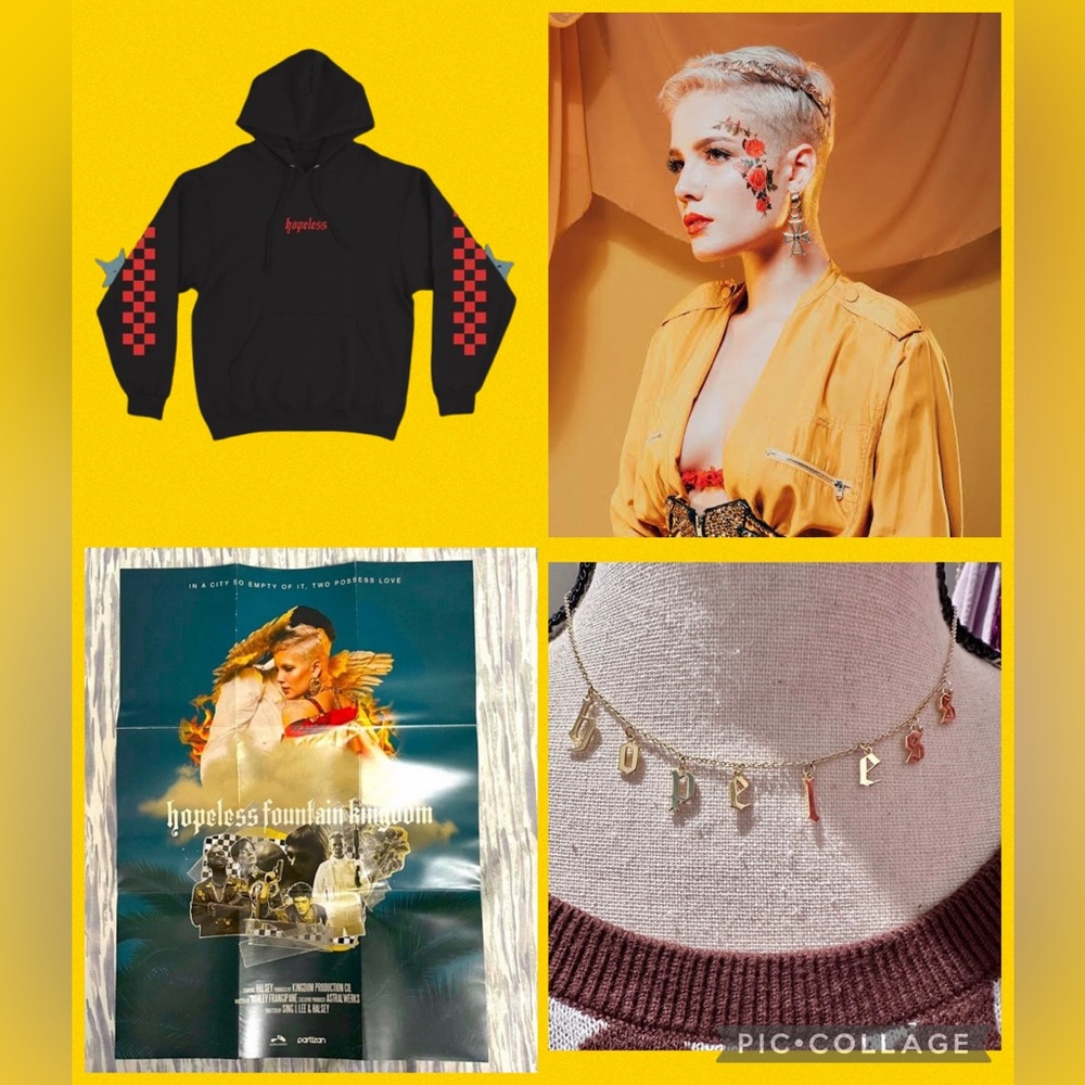 Halsey HFK Choker, Hopeless Poster, Shirt & Black Checkered Print Hoodie